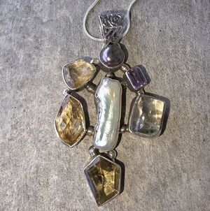 Multi-Stone Pendant in 925 Sterling Silver Setting (2.5")